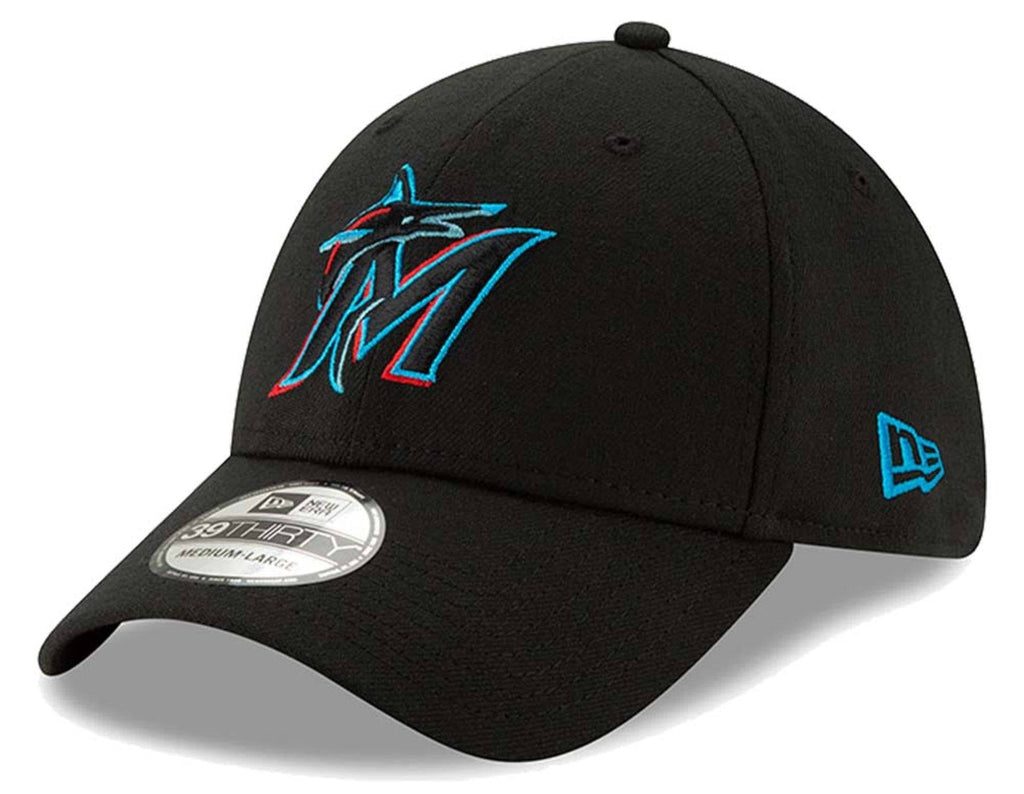 Men s Miami Marlins New Era Black Team Classic 39THIRTY Flex Hat Official Team Hat Sports Fan Cap Official NFL Team Hat Football Fan Cap