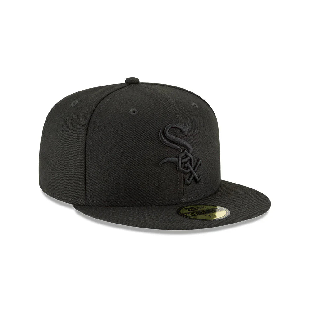 Men s Chicago White Sox New Era Tonal Black On Black 59FIFTY Fitted Hat Official Team Hat Sports Fan Cap Official NFL Team Hat Football Fan Cap