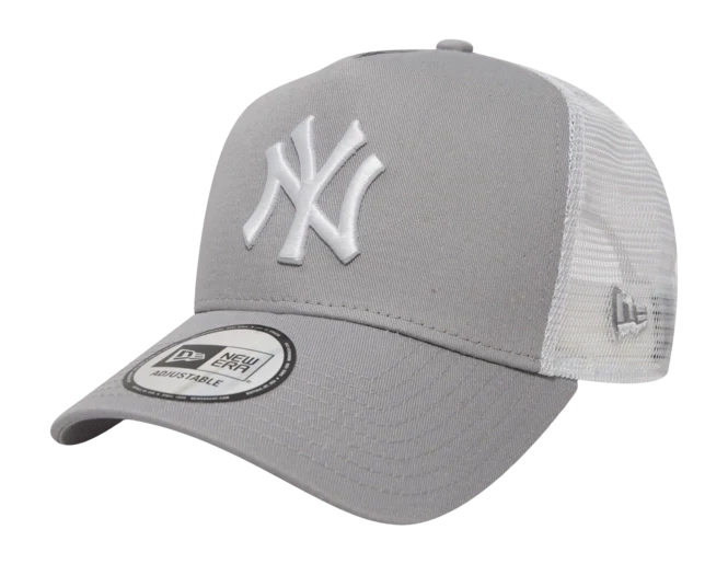 New York Yankees MLB League Essential A-Frame Trucker Snapback New Era Gray White Official Team Hat Sports Fan Cap Official NFL Team Hat Football Fan