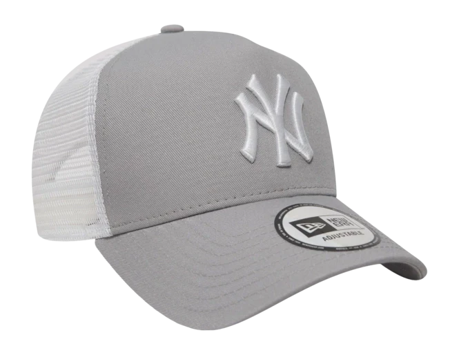 New York Yankees MLB League Essential A-Frame Trucker Snapback New Era Gray White Official Team Hat Sports Fan Cap Official NFL Team Hat Football Fan
