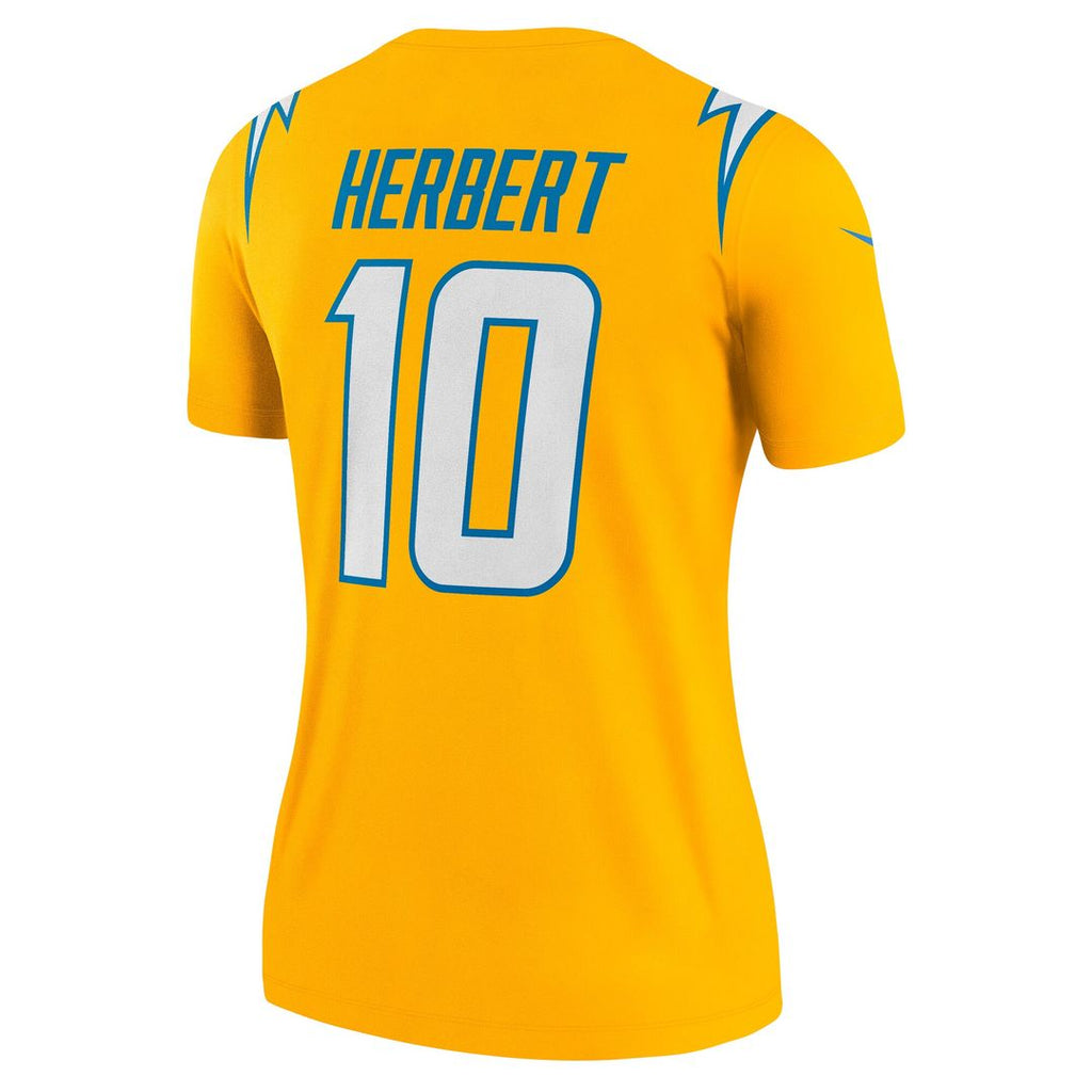Justin Herbert Los Angeles Chargers Nike Women's Alternate Charger Power Legend Player Performance Top - Gold