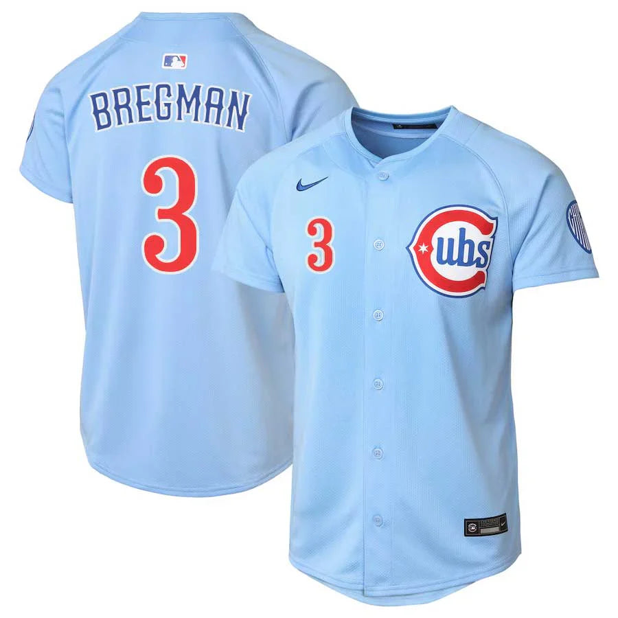 NIKE Youth Chicago Cubs Alex Bregman Light Blue 2nd Alternate Limited Replica Jersey Official Team Jersey Sports Fan Apparel Official NFL Team Jersey