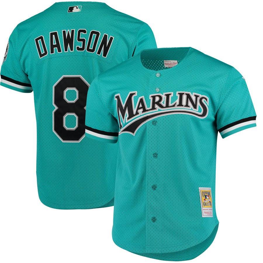 Men s Florida Marlins Andre Dawson 1995 Mitchell And Ness Teal Fashion Cooperstown Collection Mesh Batting Practice Jersey Official Team Jersey