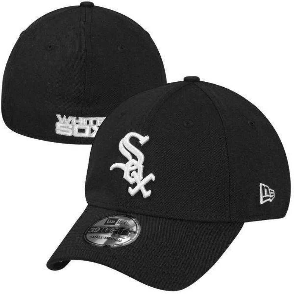 Men s Chicago White Sox New Era Black MLB Team Classic 39THIRTY Flex Hat Official Team Hat Sports Fan Cap Official NFL Team Hat Football Fan Cap