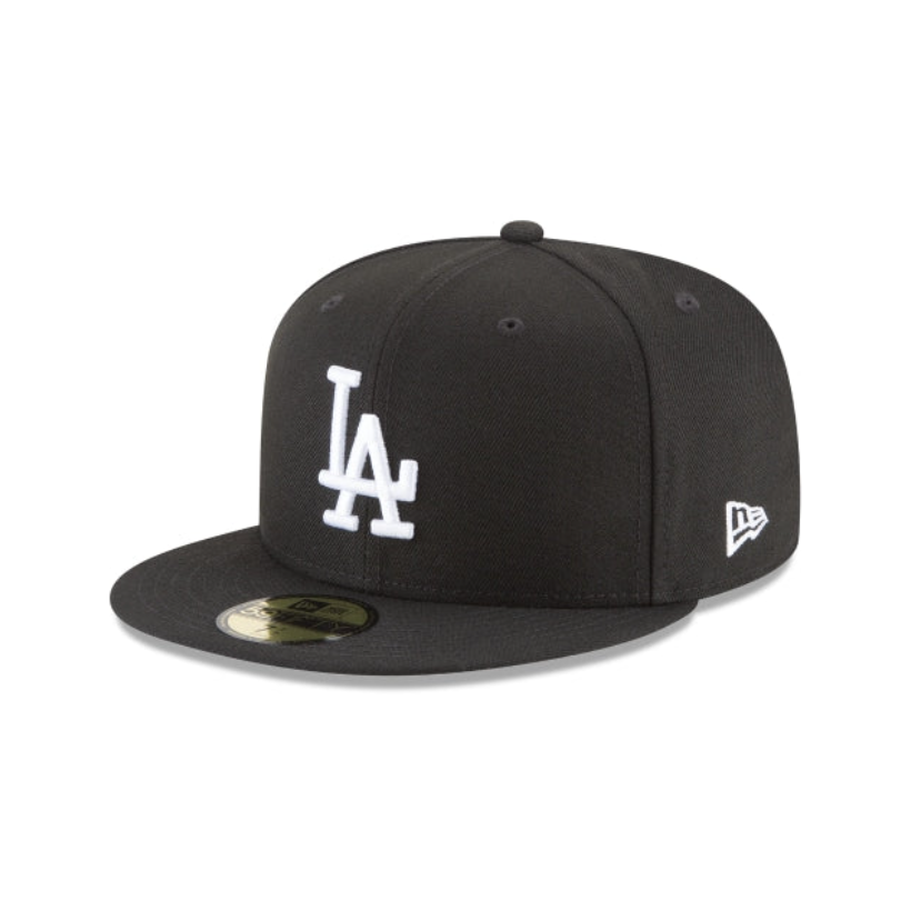 Los Angeles Dodgers MLB Basic 59FIFTY Fitted New Era Black White Official Team Hat Sports Fan Cap Official NFL Team Hat Football Fan Cap