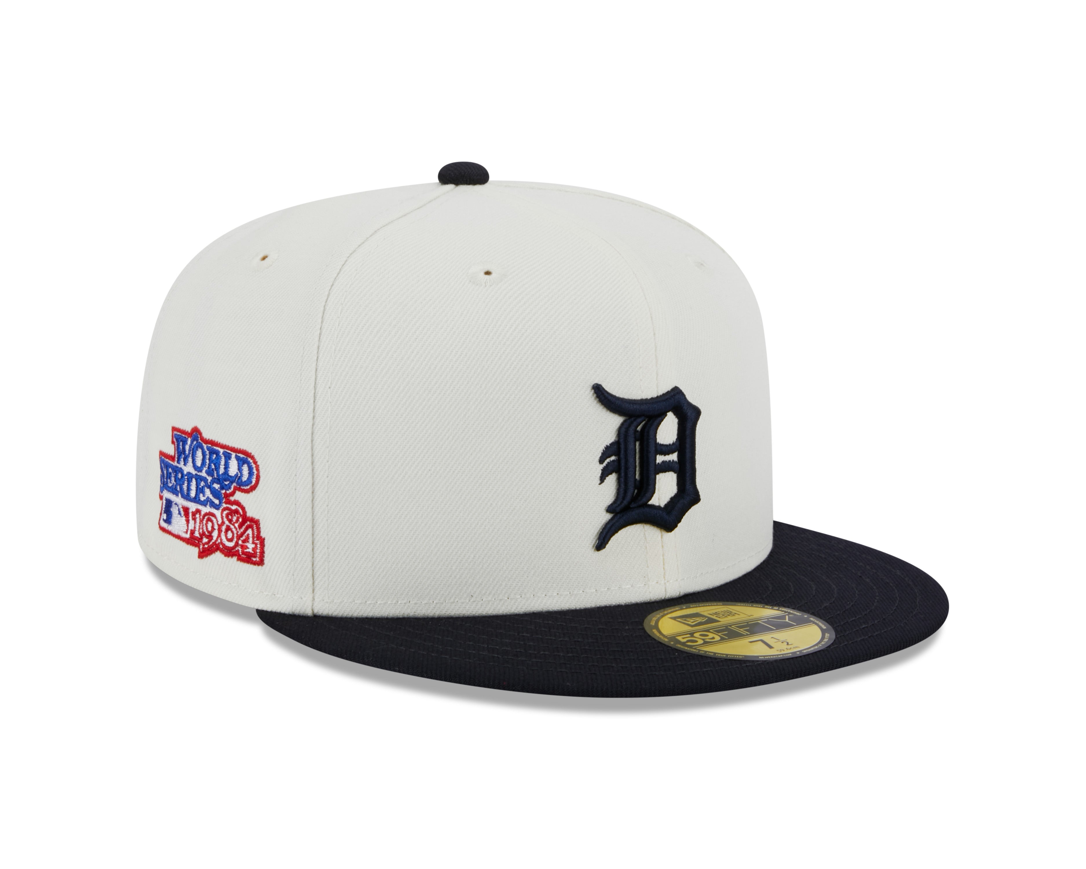 Detroit Tigers 1984 World Series Cream Navy New Era Retro 59FIFTY Fitted Hat Official Team Hat Sports Fan Cap Official NFL Team Hat Football Fan Cap