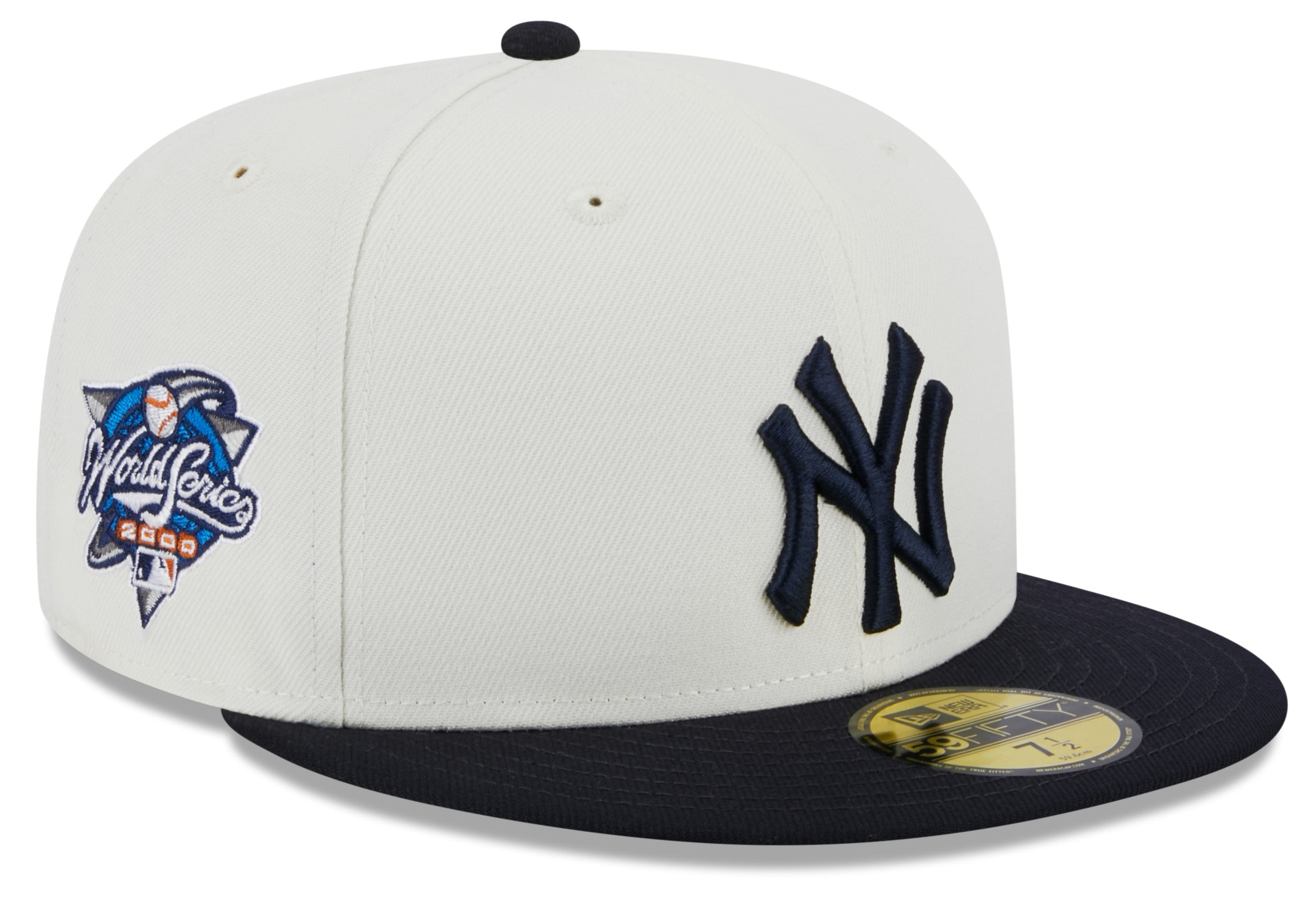 New York Yankees 2000 World Series Cream Navy New Era Retro 59FIFTY Fitted Hat Official Team Hat Sports Fan Cap Official NFL Team Hat Football Fan Cap