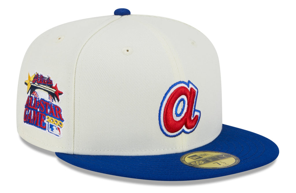 Atlanta Braves 2000 All Star Game Cream Royal New Era Retro 59FIFTY Fitted Hat Official Team Hat Sports Fan Cap Official NFL Team Hat Football Fan Cap