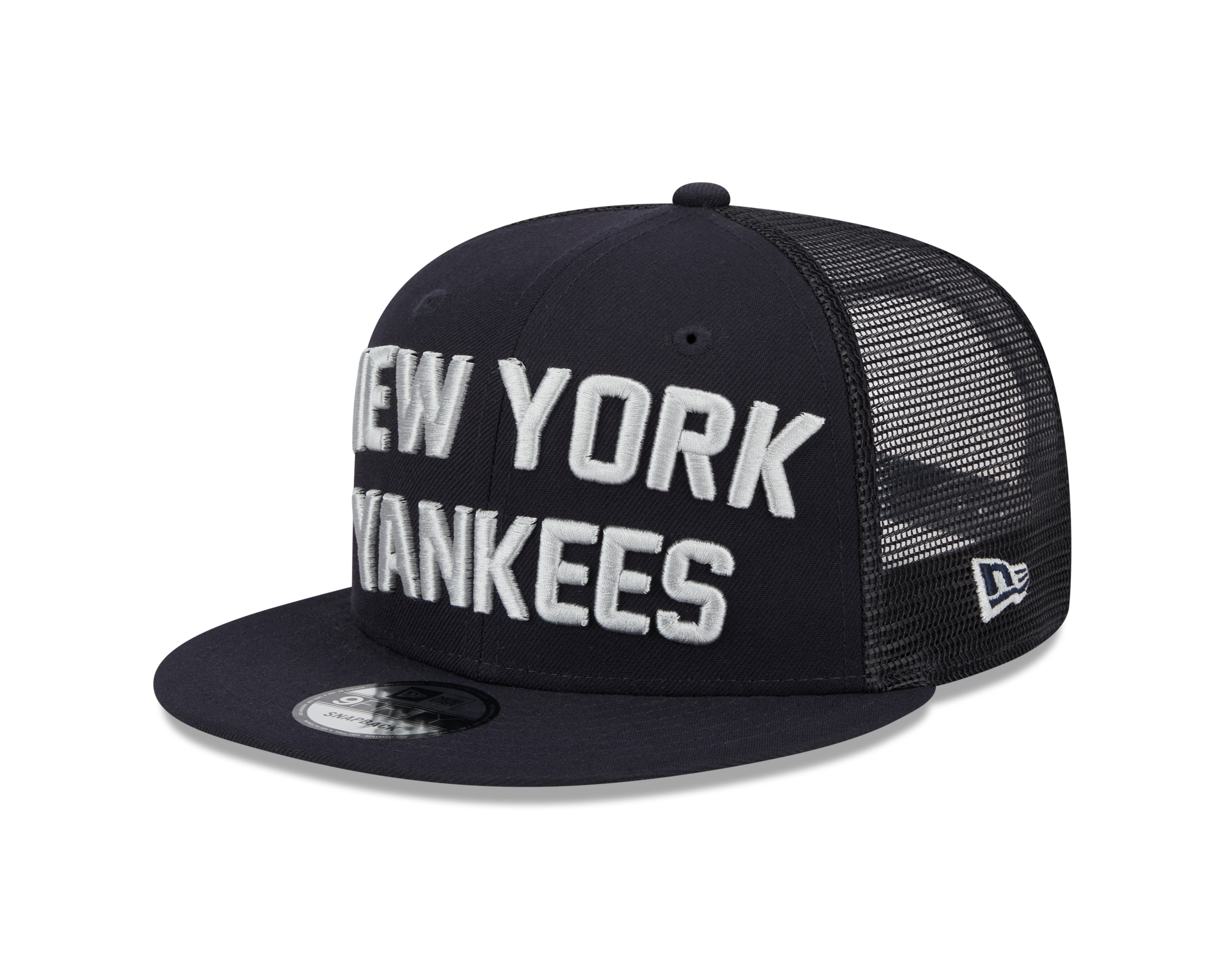 New York Yankees New Era Navy Stacked 9FIFTY Mesh Trucker Snapback Hat Official Team Hat Sports Fan Cap Official NFL Team Hat Football Fan Cap