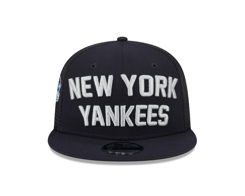 New York Yankees New Era Navy Stacked 9FIFTY Mesh Trucker Snapback Hat Official Team Hat Sports Fan Cap Official NFL Team Hat Football Fan Cap