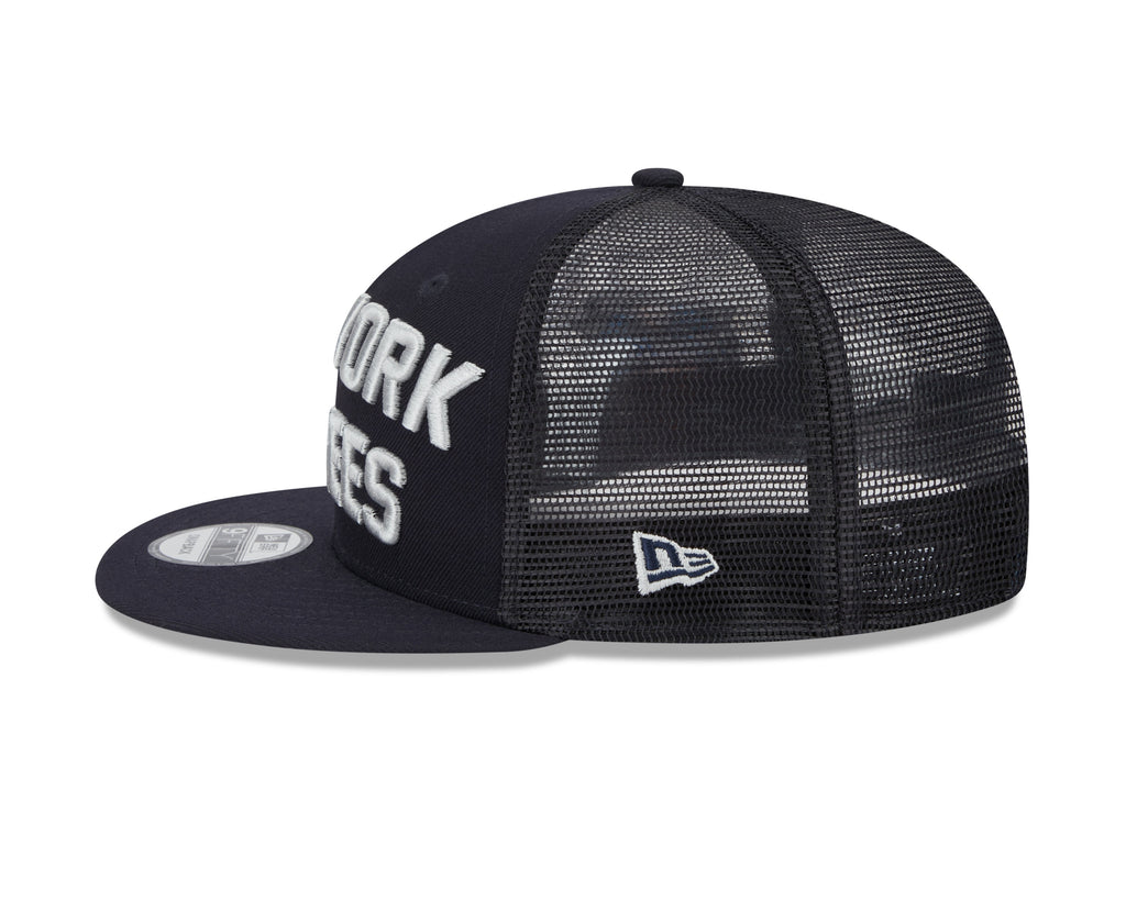 New York Yankees New Era Navy Stacked 9FIFTY Mesh Trucker Snapback Hat Official Team Hat Sports Fan Cap Official NFL Team Hat Football Fan Cap