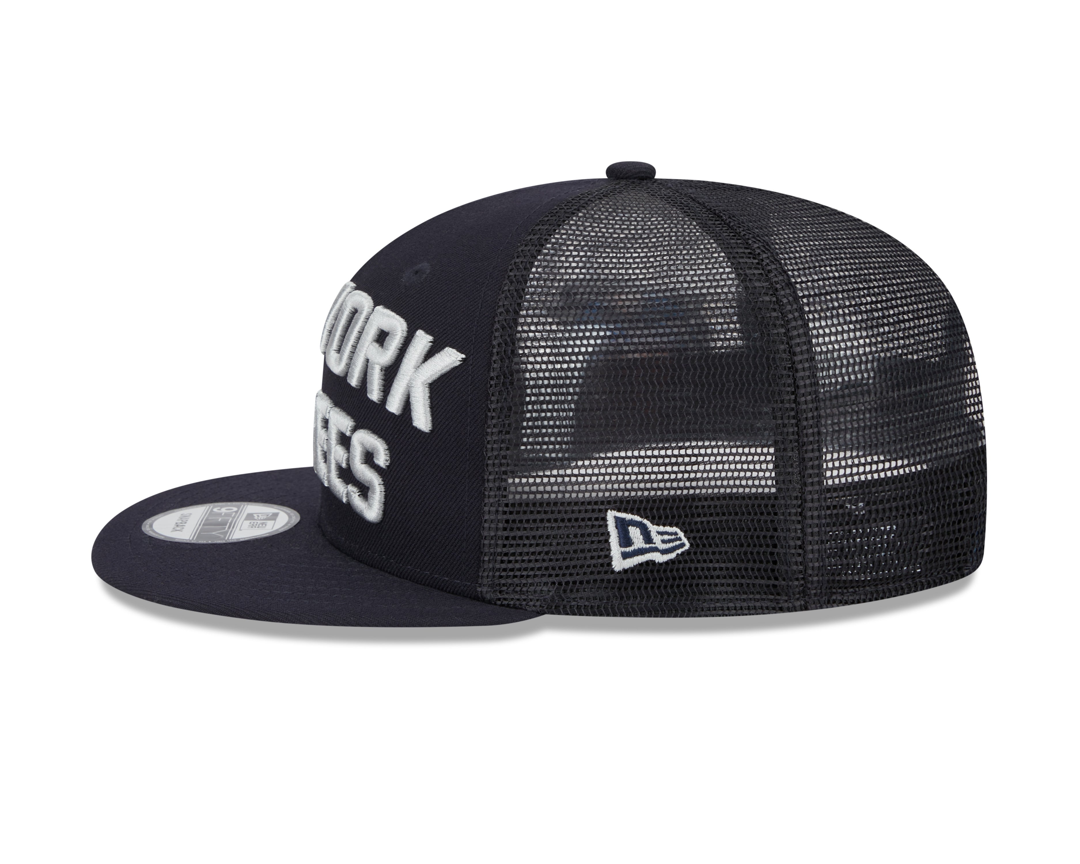 New York Yankees New Era Navy Stacked 9FIFTY Mesh Trucker Snapback Hat Official Team Hat Sports Fan Cap Official NFL Team Hat Football Fan Cap