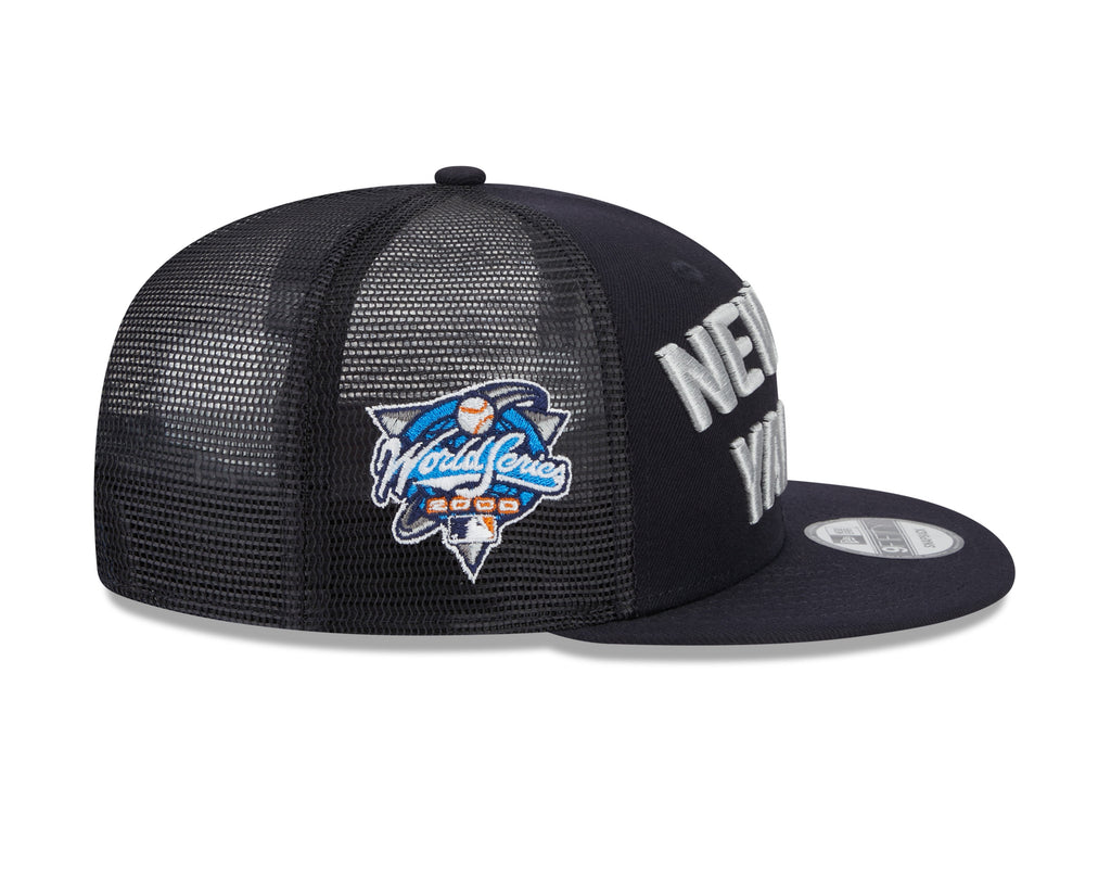 New York Yankees New Era Navy Stacked 9FIFTY Mesh Trucker Snapback Hat Official Team Hat Sports Fan Cap Official NFL Team Hat Football Fan Cap