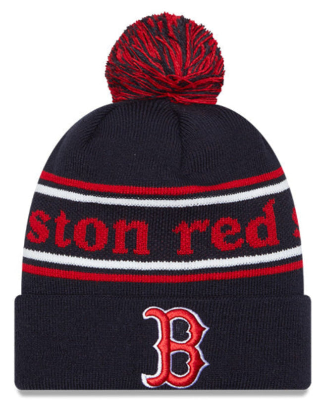 Boston Red Sox Navy New Era Marquee Cuffed Knit Hat with Pom Official Team Hat Sports Fan Cap Official NFL Team Hat Football Fan Cap