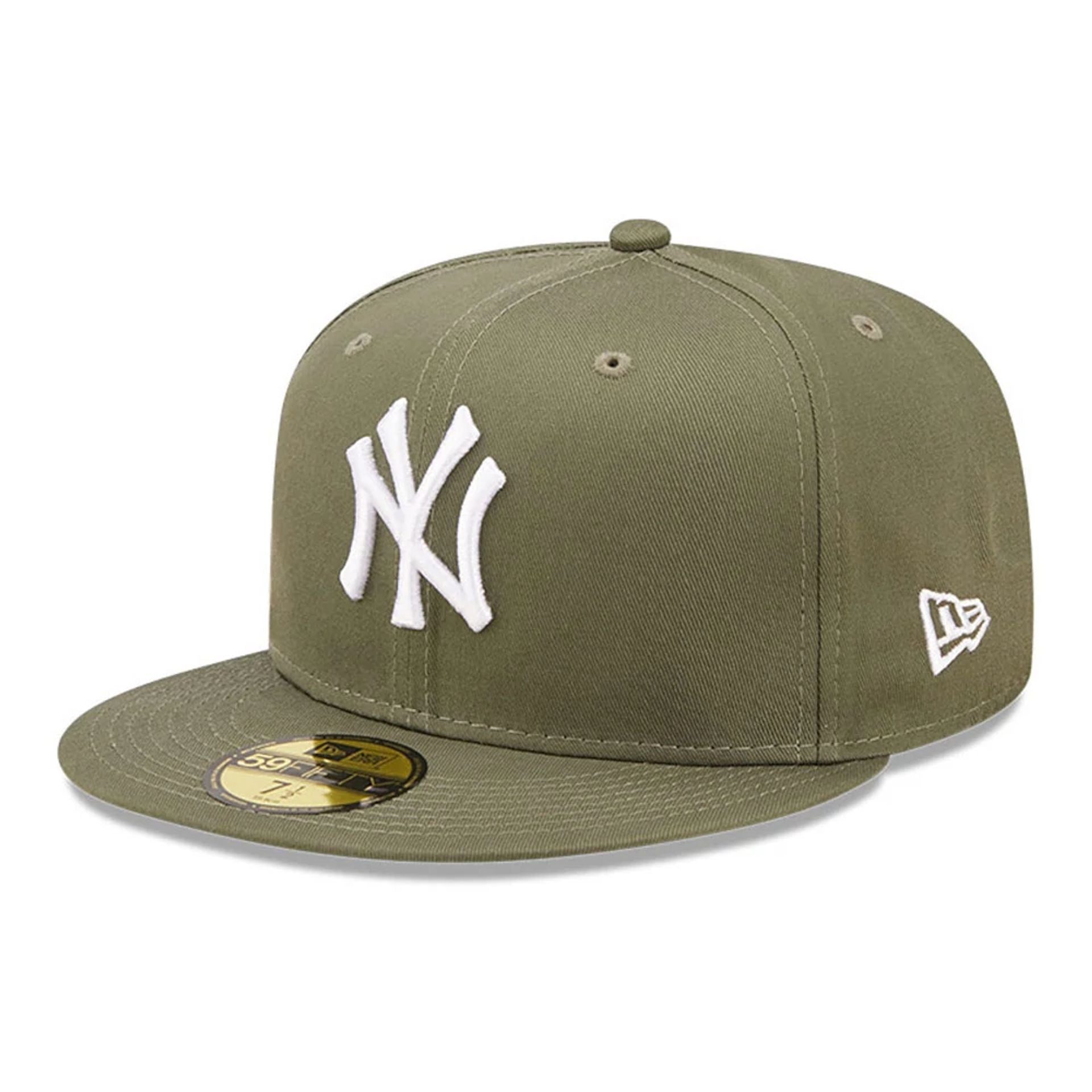 New York Yankees MLB League Essential 59FIFTY Fitted New Era Olive White Official Team Hat Sports Fan Cap Official NFL Team Hat Football Fan Cap