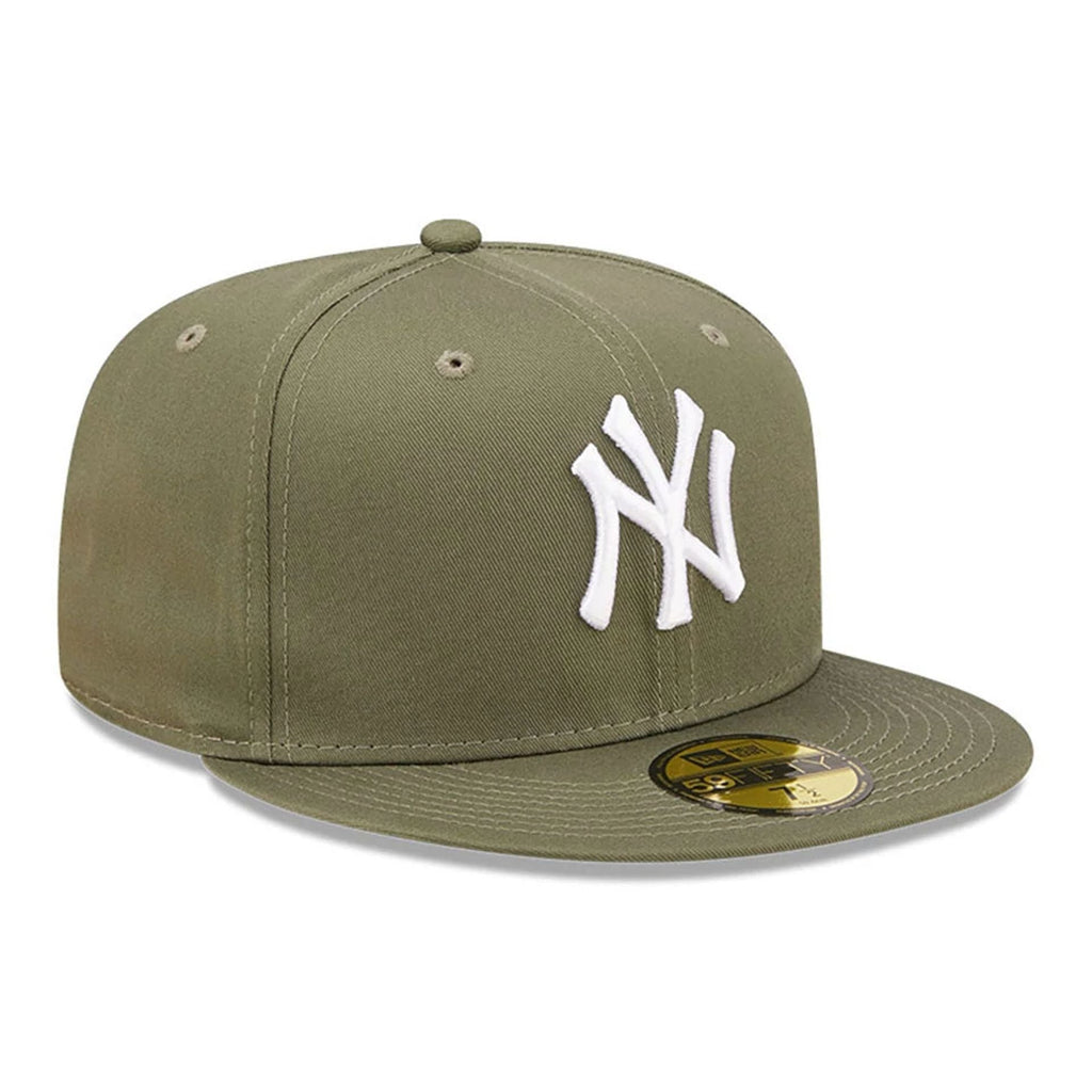 New York Yankees MLB League Essential 59FIFTY Fitted New Era Olive White Official Team Hat Sports Fan Cap Official NFL Team Hat Football Fan Cap