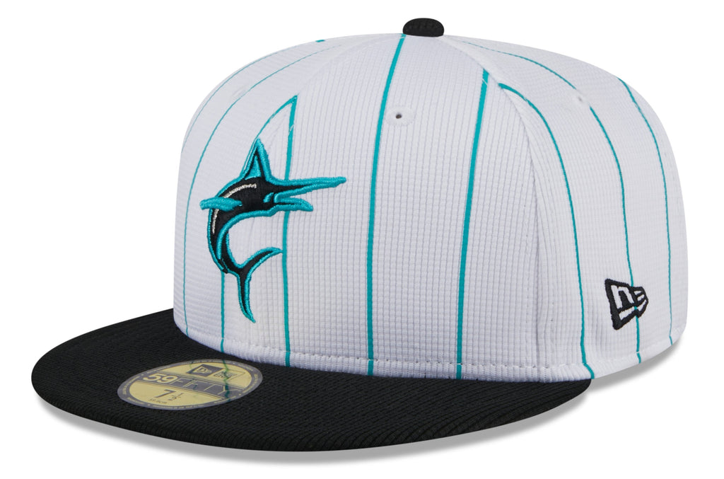 Men s Miami Marlins White 2024 Batting Practice 59FIFTY Fitted Hat Official Team Hat Sports Fan Cap Official NFL Team Hat Football Fan Cap