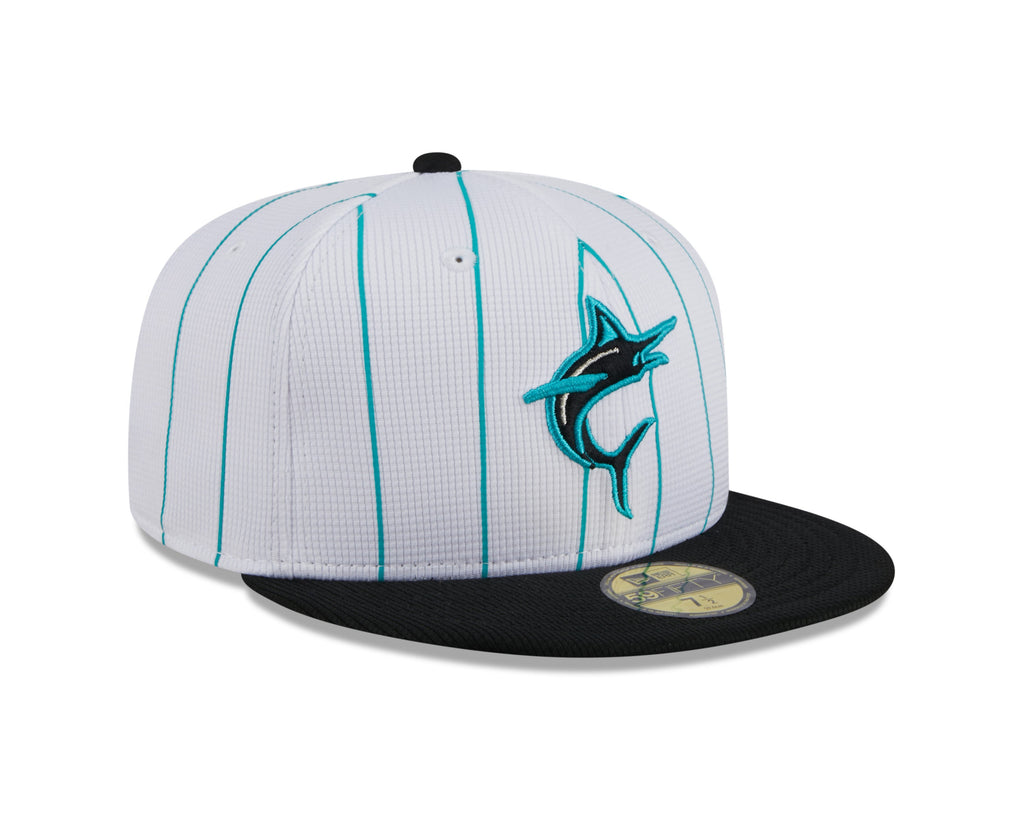 Men s Miami Marlins White 2024 Batting Practice 59FIFTY Fitted Hat Official Team Hat Sports Fan Cap Official NFL Team Hat Football Fan Cap