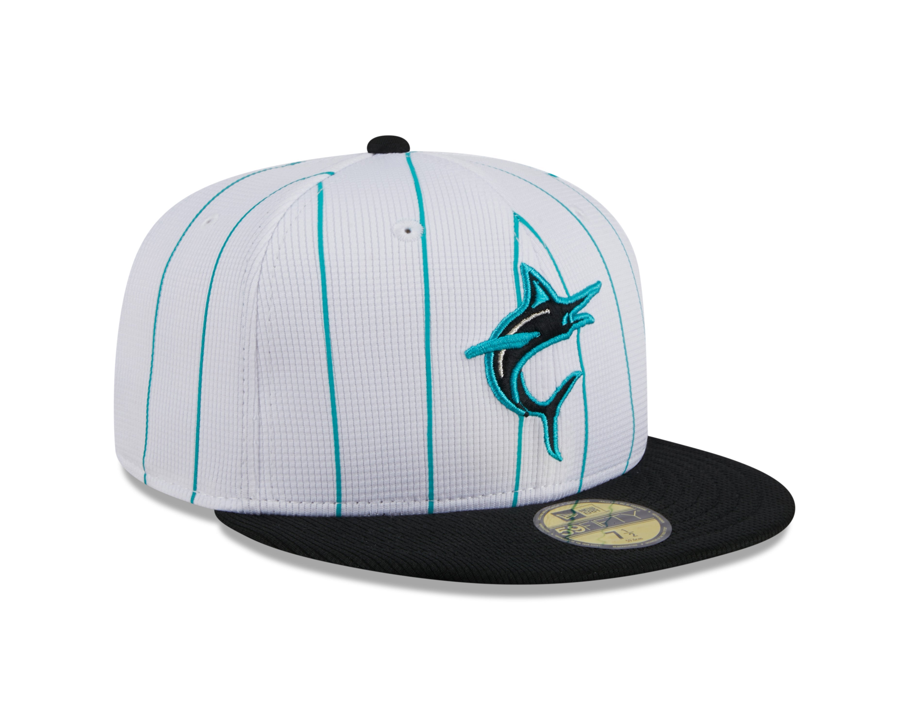 Men s Miami Marlins White 2024 Batting Practice 59FIFTY Fitted Hat Official Team Hat Sports Fan Cap Official NFL Team Hat Football Fan Cap
