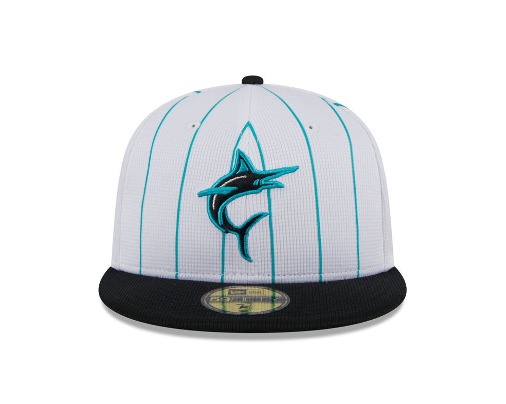 Men s Miami Marlins White 2024 Batting Practice 59FIFTY Fitted Hat Official Team Hat Sports Fan Cap Official NFL Team Hat Football Fan Cap