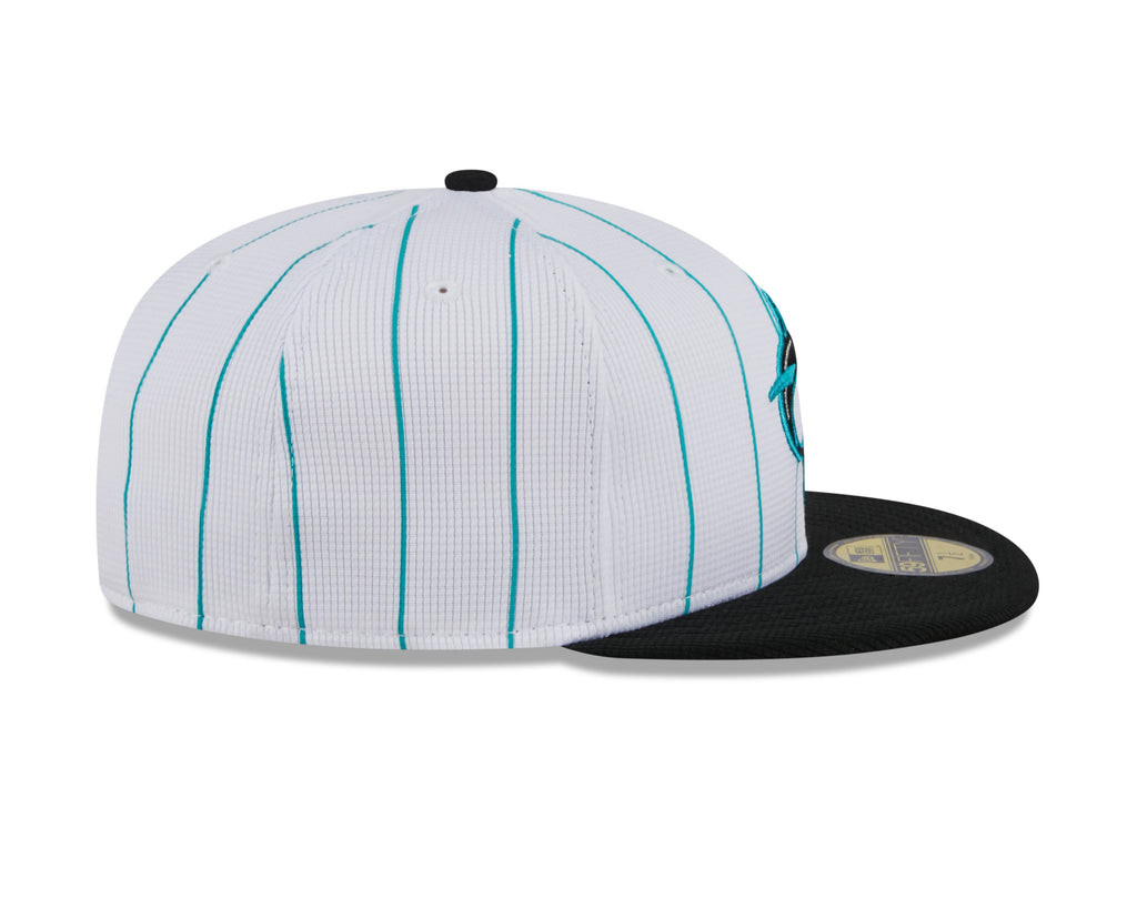 Men s Miami Marlins White 2024 Batting Practice 59FIFTY Fitted Hat Official Team Hat Sports Fan Cap Official NFL Team Hat Football Fan Cap