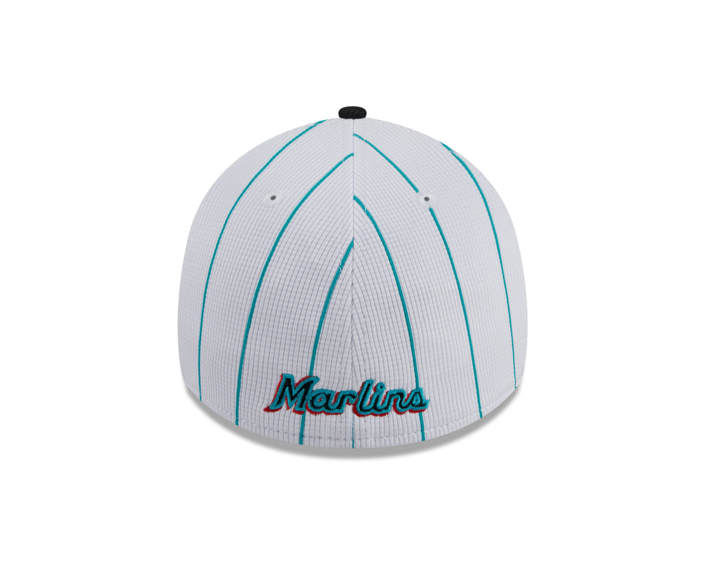 Men s Miami Marlins New Era 2024 Batting Practice White Black 39THIRTY Flex-Fit Hat Official Team Hat Sports Fan Cap Official NFL Team Hat Football
