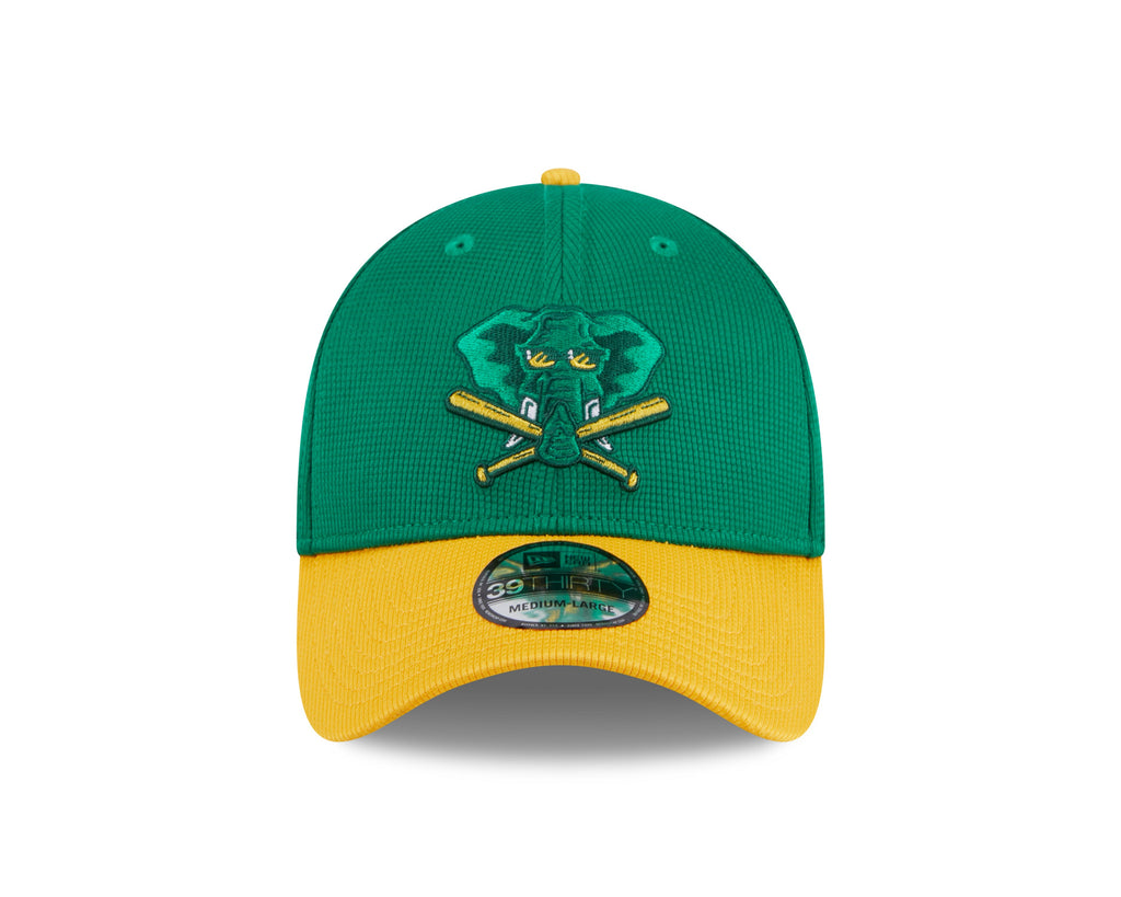 Men s Oakland Athletics New Era 2024 Batting Practice Green Yellow 39THIRTY Flex-Fit Hat Official Team Hat Sports Fan Cap Official NFL Team Hat