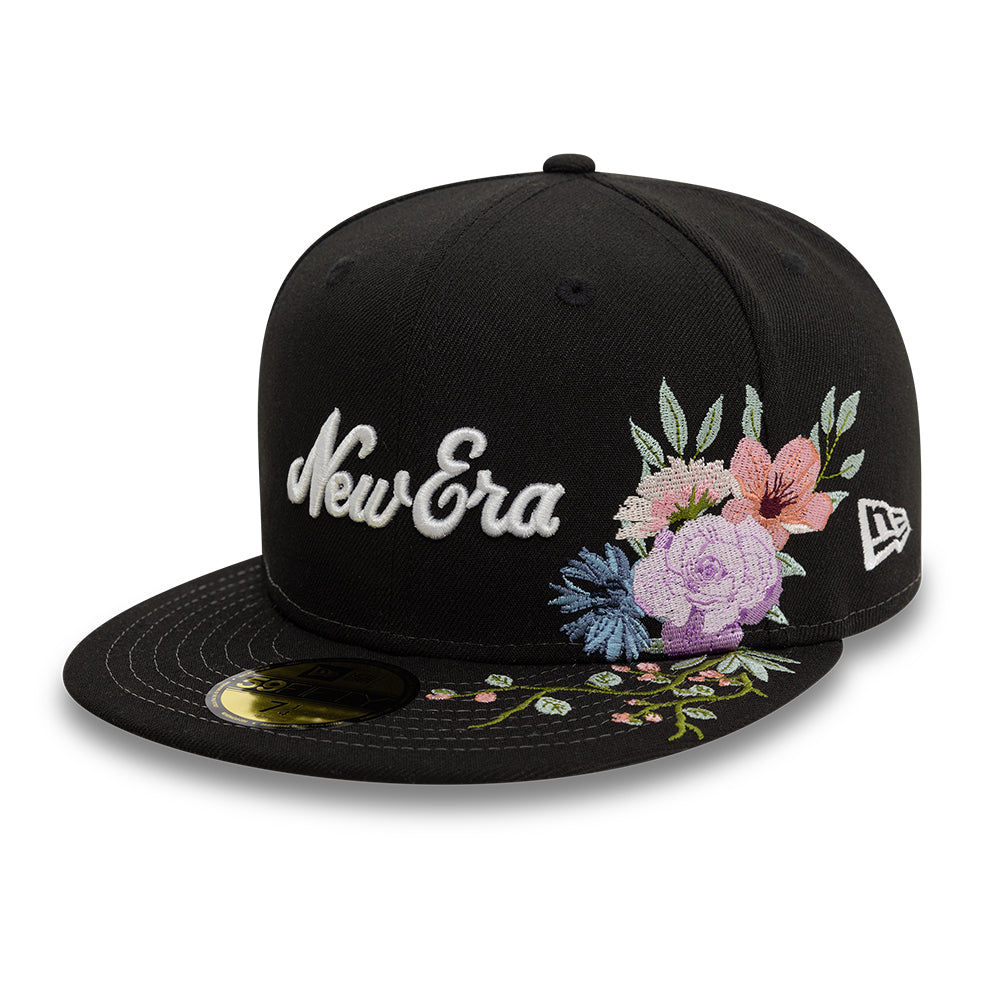 Branded New Era MLB Floral 59Fifty New Era Black White Official Team Hat Sports Fan Cap Official NFL Team Hat Football Fan Cap