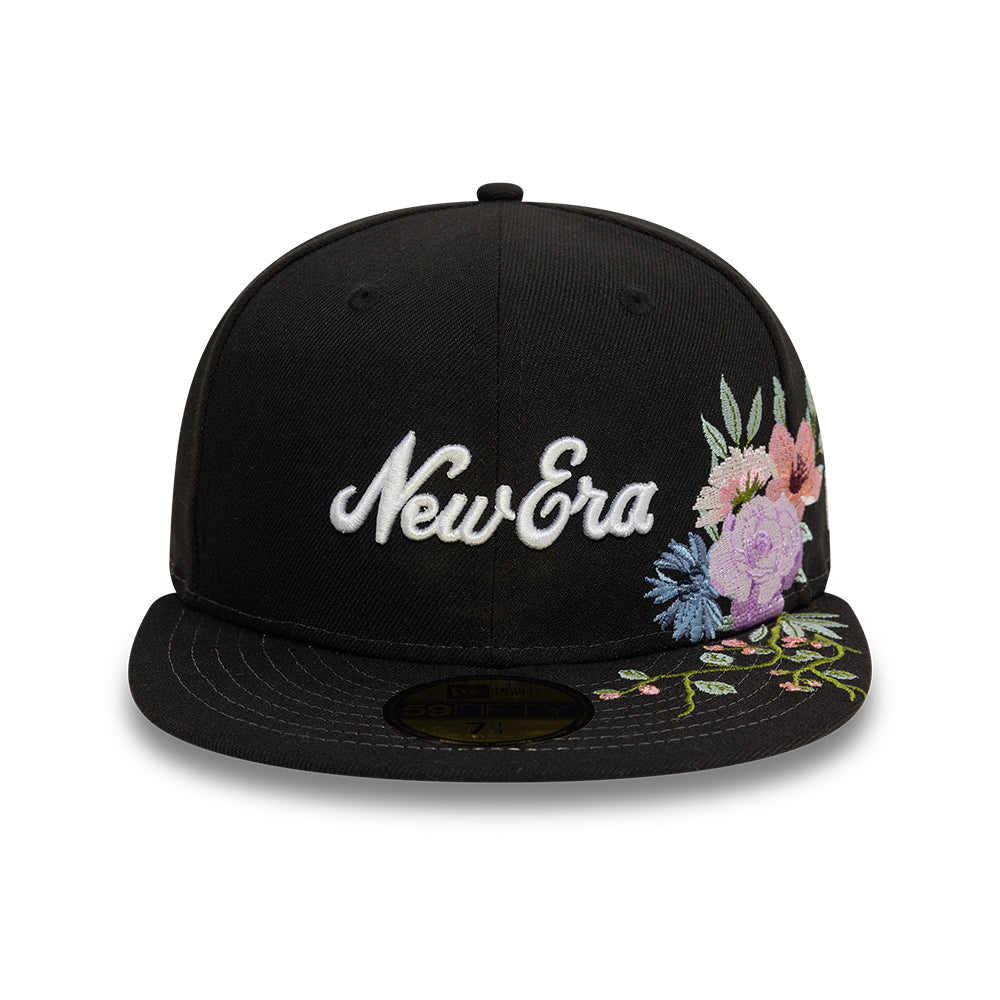 Branded New Era MLB Floral 59Fifty New Era Black White Official Team Hat Sports Fan Cap Official NFL Team Hat Football Fan Cap