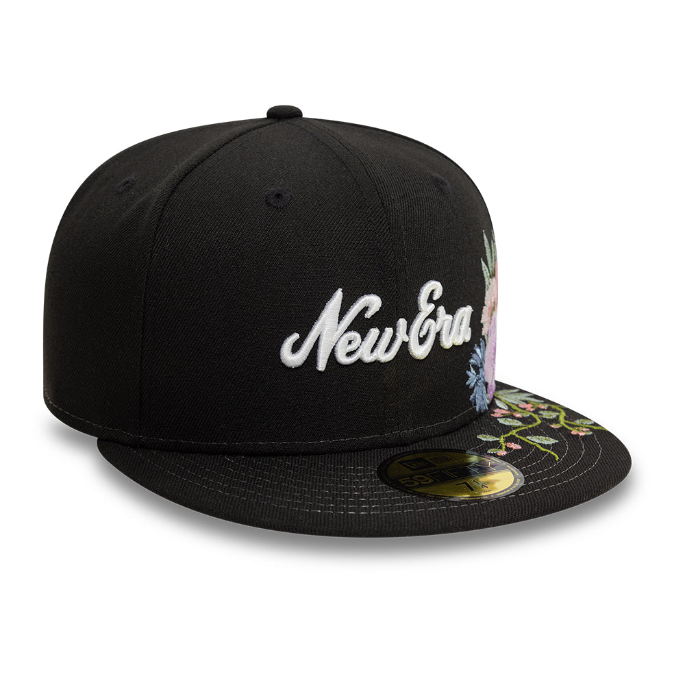 Branded New Era MLB Floral 59Fifty New Era Black White Official Team Hat Sports Fan Cap Official NFL Team Hat Football Fan Cap