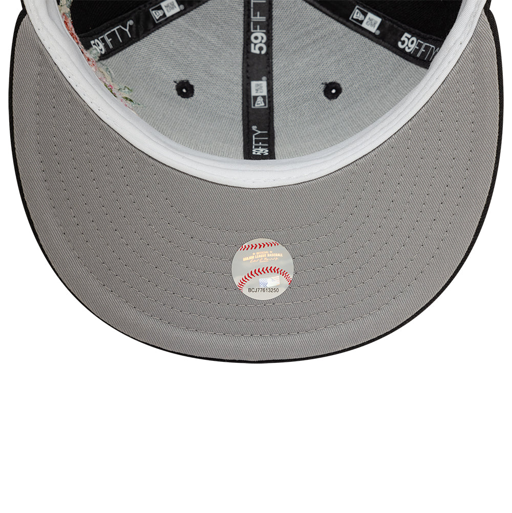 Branded New Era MLB Floral 59Fifty New Era Black White Official Team Hat Sports Fan Cap Official NFL Team Hat Football Fan Cap