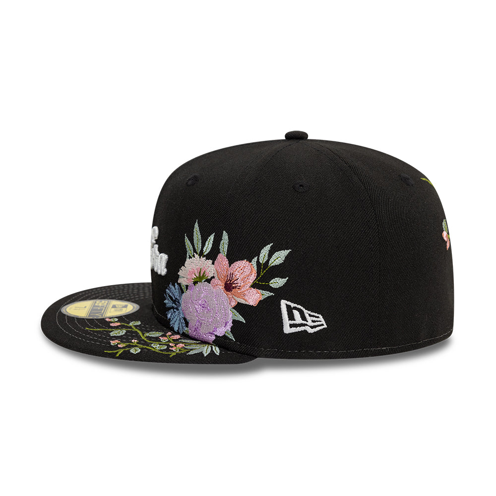 Branded New Era MLB Floral 59Fifty New Era Black White Official Team Hat Sports Fan Cap Official NFL Team Hat Football Fan Cap