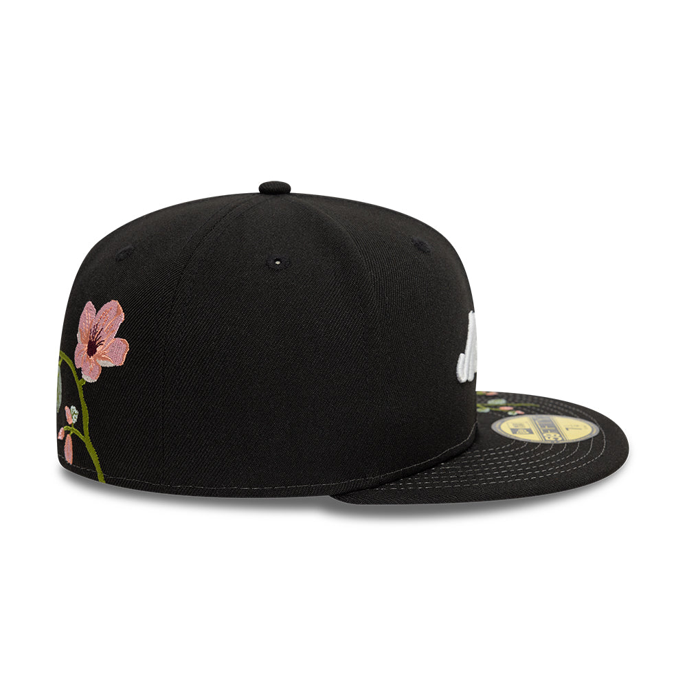 Branded New Era MLB Floral 59Fifty New Era Black White Official Team Hat Sports Fan Cap Official NFL Team Hat Football Fan Cap
