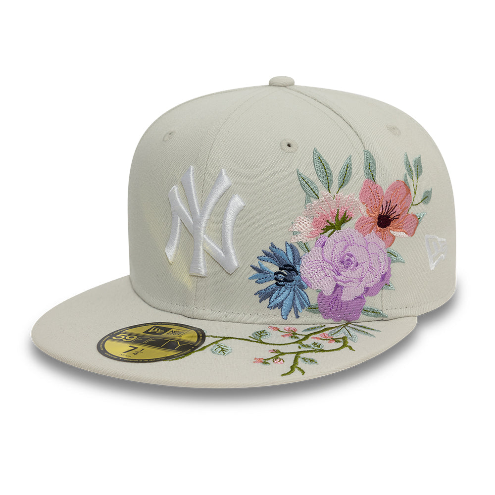 New York Yankees MLB Floral 59Fifty New Era Cream White Official Team Hat Sports Fan Cap Official NFL Team Hat Football Fan Cap