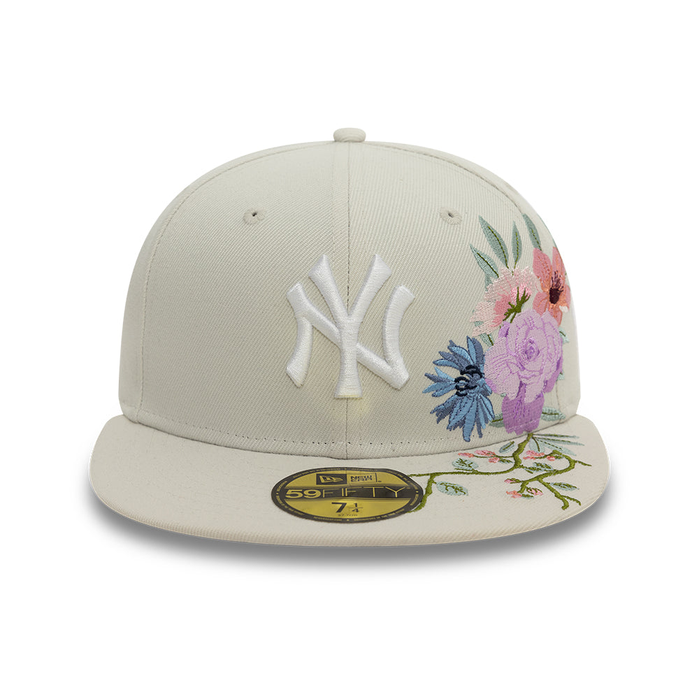 New York Yankees MLB Floral 59Fifty New Era Cream White Official Team Hat Sports Fan Cap Official NFL Team Hat Football Fan Cap