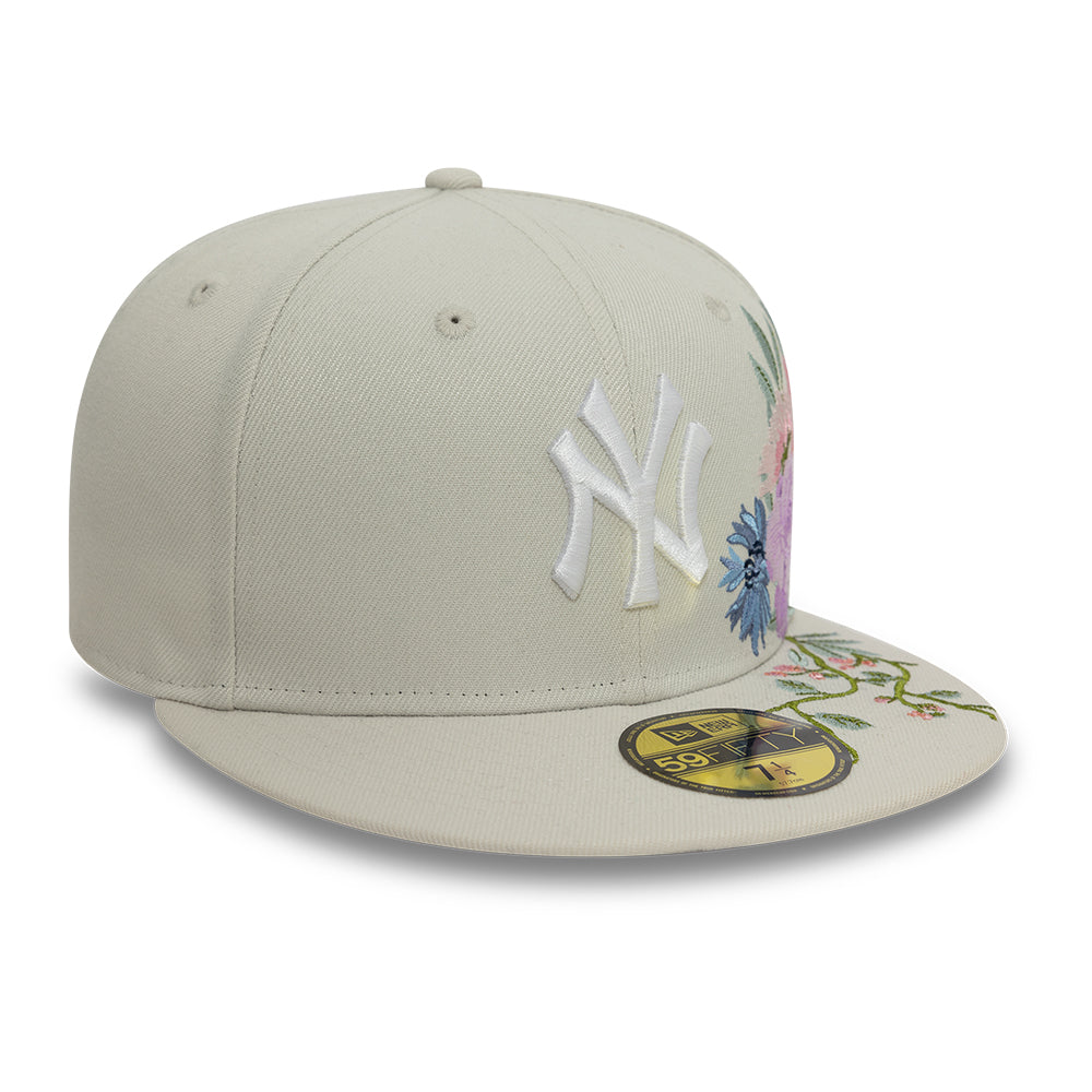 New York Yankees MLB Floral 59Fifty New Era Cream White Official Team Hat Sports Fan Cap Official NFL Team Hat Football Fan Cap