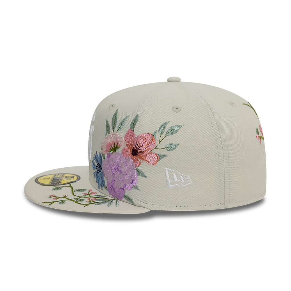 New York Yankees MLB Floral 59Fifty New Era Cream White Official Team Hat Sports Fan Cap Official NFL Team Hat Football Fan Cap