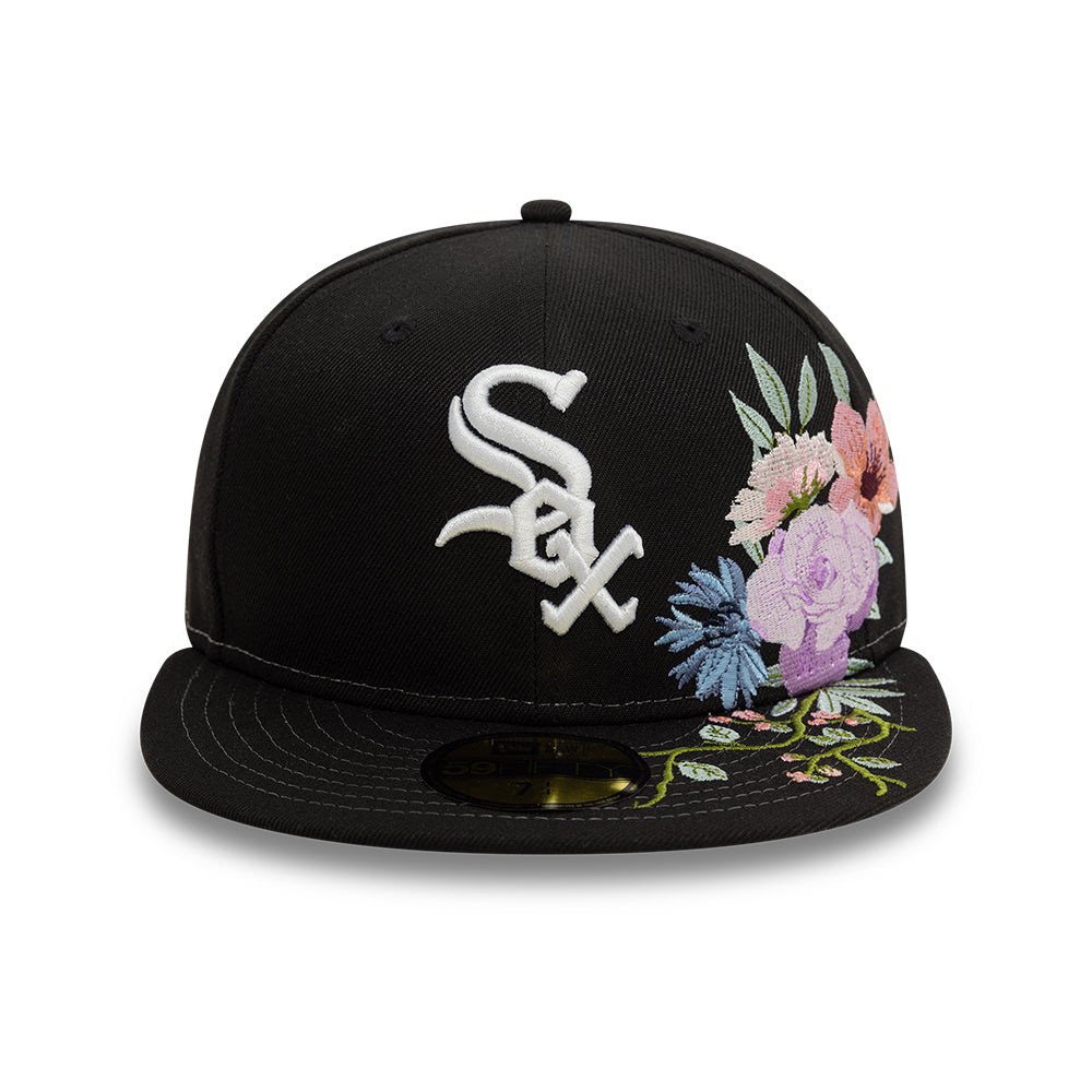 Chicago White Sox MLB Floral 59Fifty New Era Black White Official Team Hat Sports Fan Cap Official NFL Team Hat Football Fan Cap