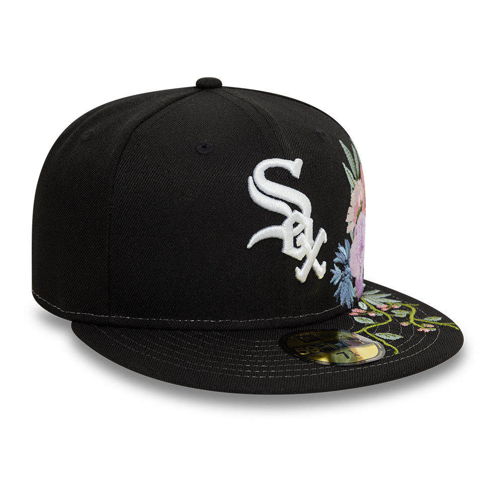 Chicago White Sox MLB Floral 59Fifty New Era Black White Official Team Hat Sports Fan Cap Official NFL Team Hat Football Fan Cap
