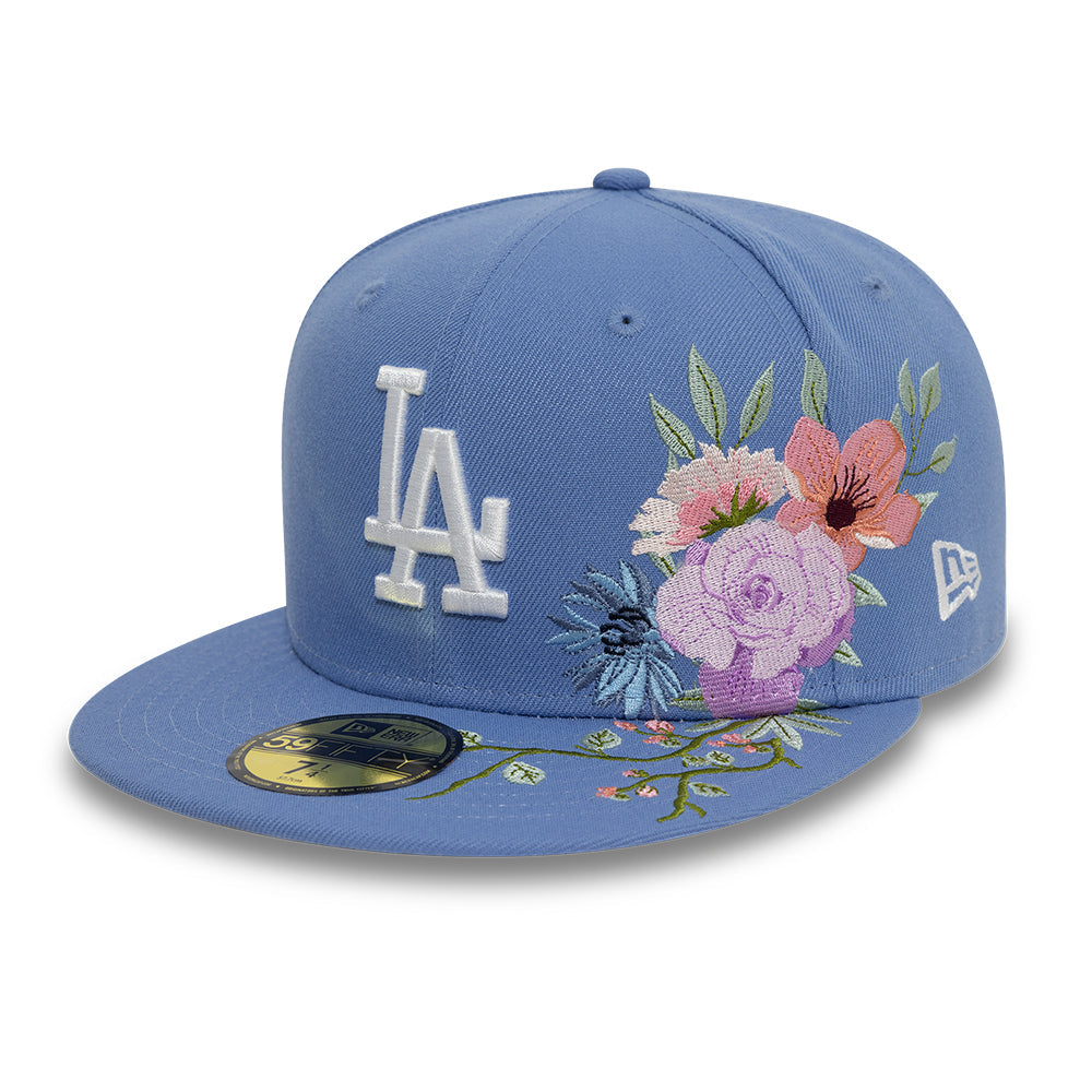 Los Angeles Dodger MLB Floral 59Fifty New Era Light Blue White Official Team Hat Sports Fan Cap Official NFL Team Hat Football Fan Cap