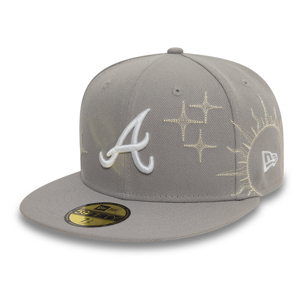 Atlanta Braves MLB Zodiac 59FIFTY Fitted New Era Grey Official Team Hat Sports Fan Cap Official NFL Team Hat Football Fan Cap