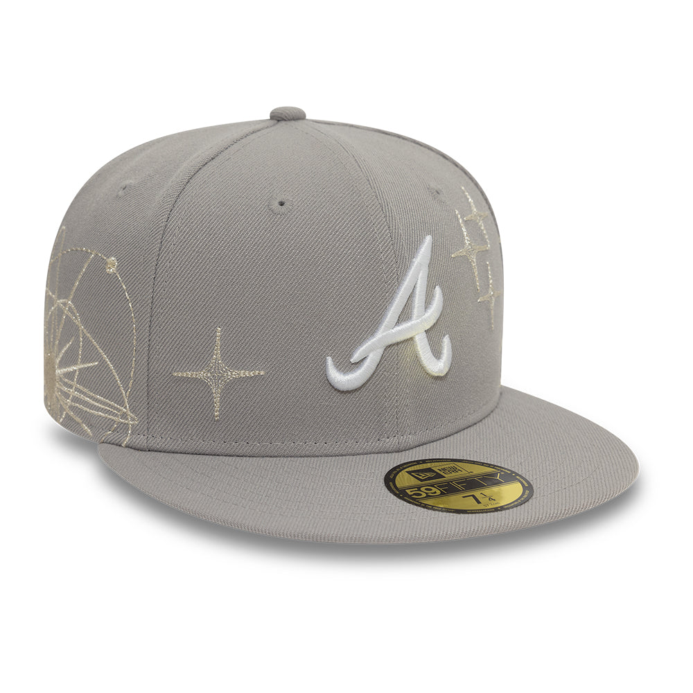 Atlanta Braves MLB Zodiac 59FIFTY Fitted New Era Grey Official Team Hat Sports Fan Cap Official NFL Team Hat Football Fan Cap