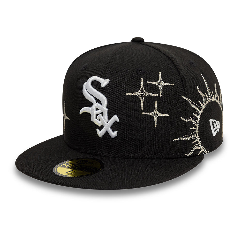 Chicago White Sox MLB Zodiac 59FIFTY Fitted New Era Black Official Team Hat Sports Fan Cap Official NFL Team Hat Football Fan Cap