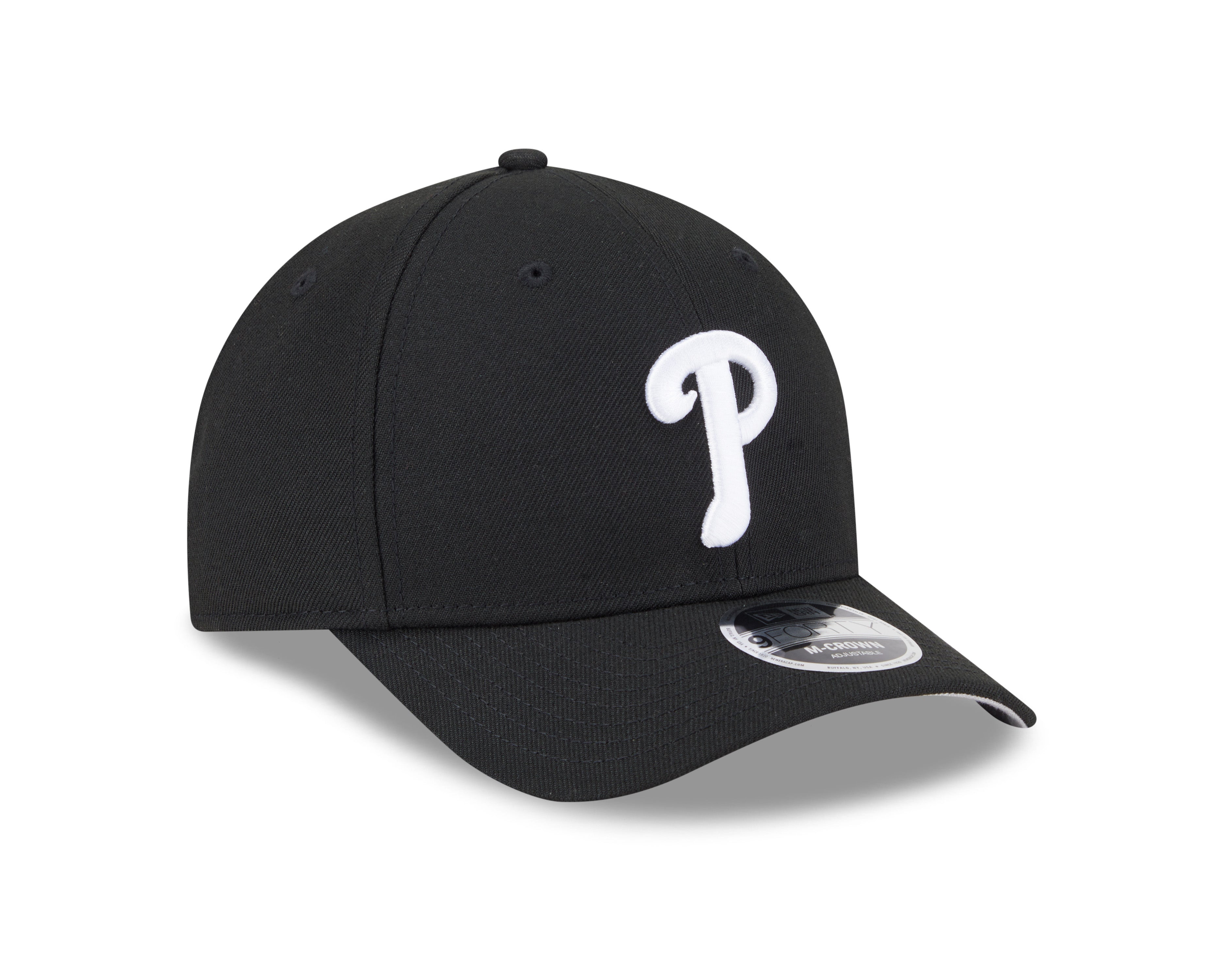 Philadelphia Phillies Black and White New Era M-Crown 9FORTY Adjustable Hat Official Team Hat Sports Fan Cap Official NFL Team Hat Football Fan Cap