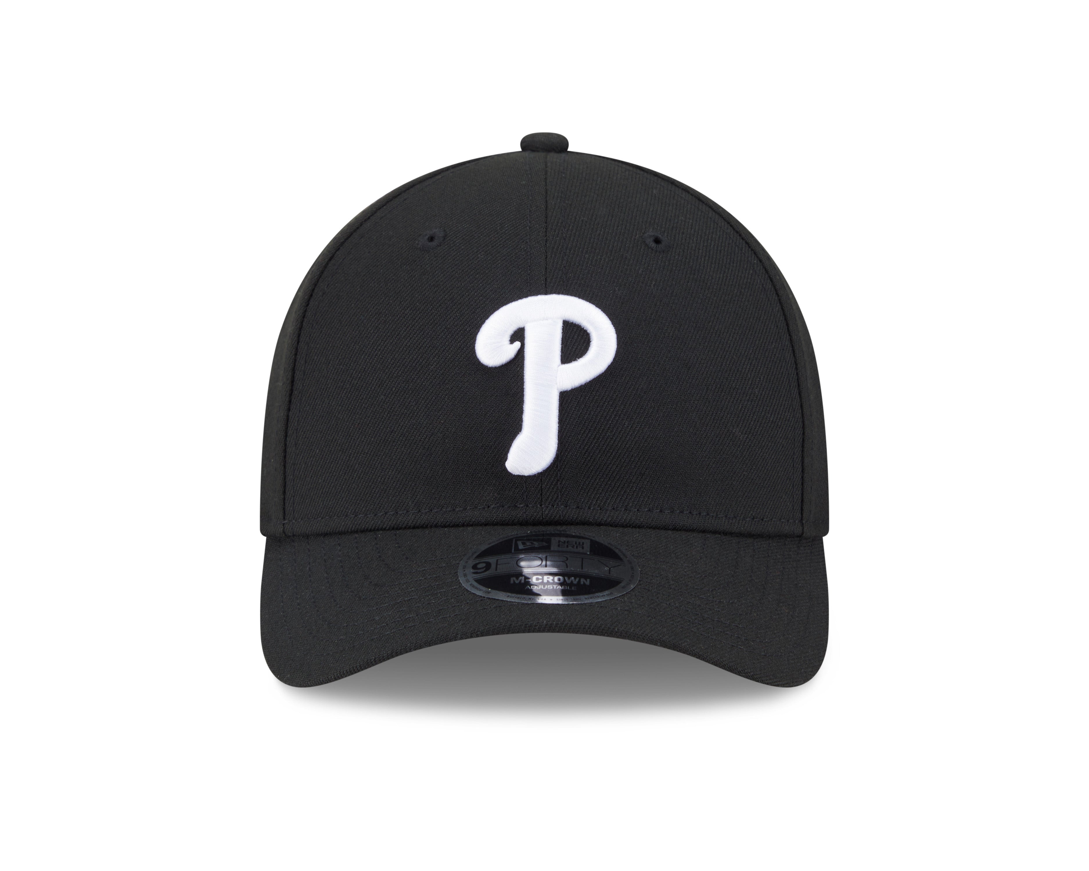 Philadelphia Phillies Black and White New Era M-Crown 9FORTY Adjustable Hat Official Team Hat Sports Fan Cap Official NFL Team Hat Football Fan Cap