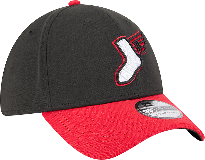 Chicago White Sox 2025 City Connect Alternate Black Red New Era 39THIRTY Flex Fit Hat Official Team Hat Sports Fan Cap Official NFL Team Hat Football