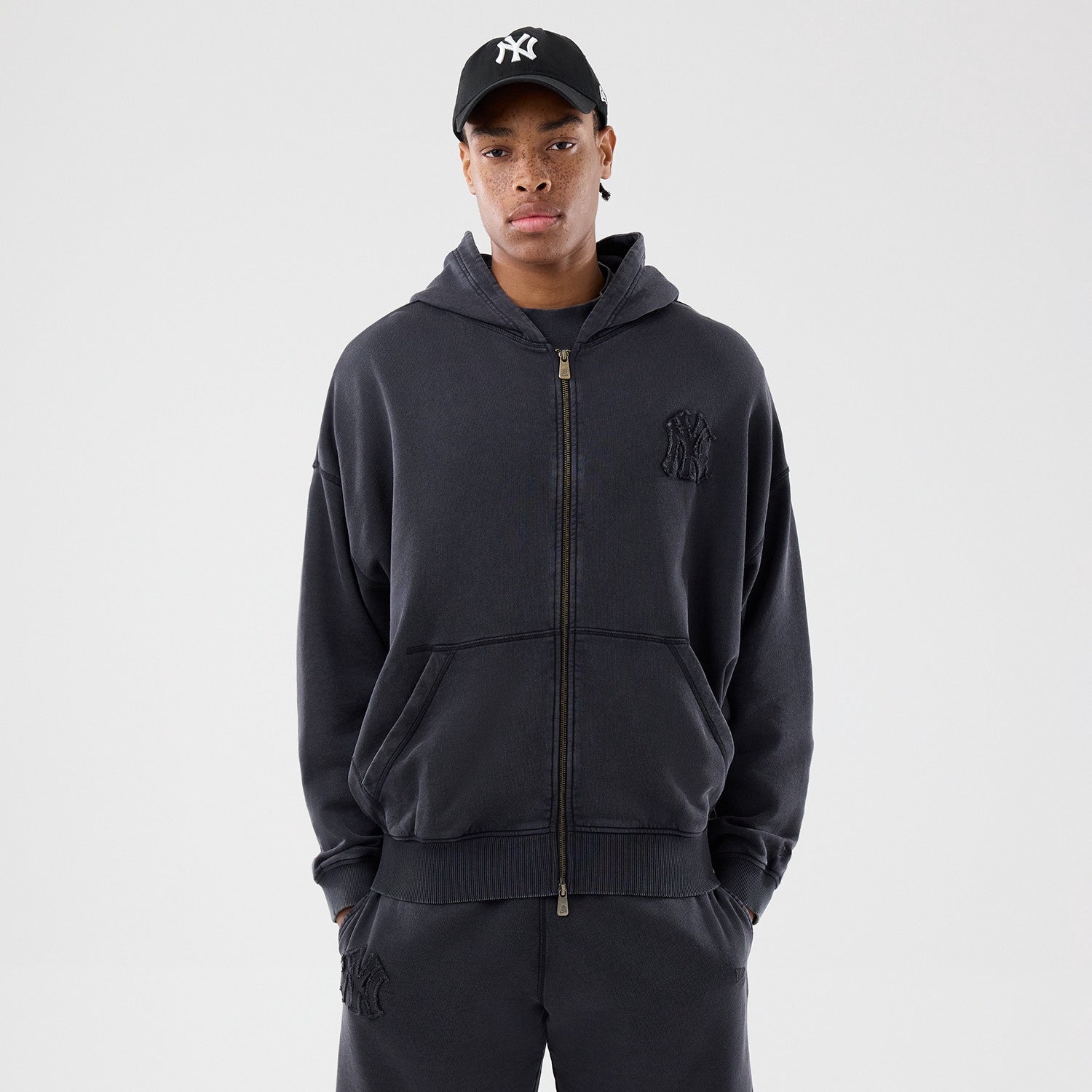 MLB Washed Full Zip Hoodie New York Yankees Black Official Sports Fan Gear Official NFL Fan Gear Comfort Hoodie Sports Fan Apparel