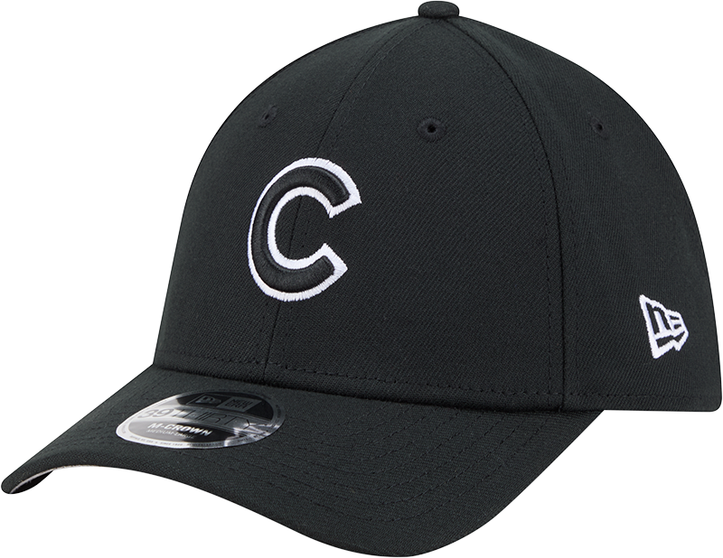 Chicago Cubs New Era M-Crown 39Thirty Black White Flex Fit Hat Official Team Hat Sports Fan Cap Official NFL Team Hat Football Fan Cap