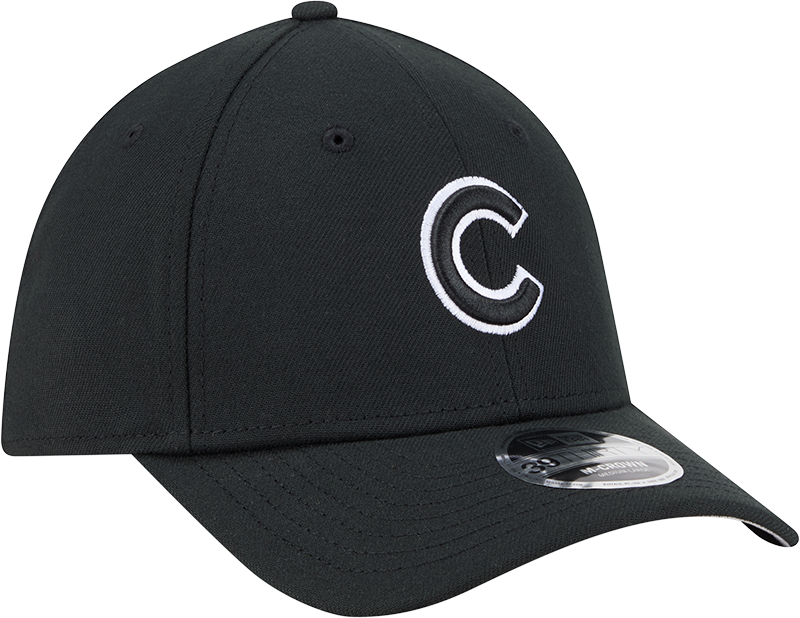 Chicago Cubs New Era M-Crown 39Thirty Black White Flex Fit Hat Official Team Hat Sports Fan Cap Official NFL Team Hat Football Fan Cap
