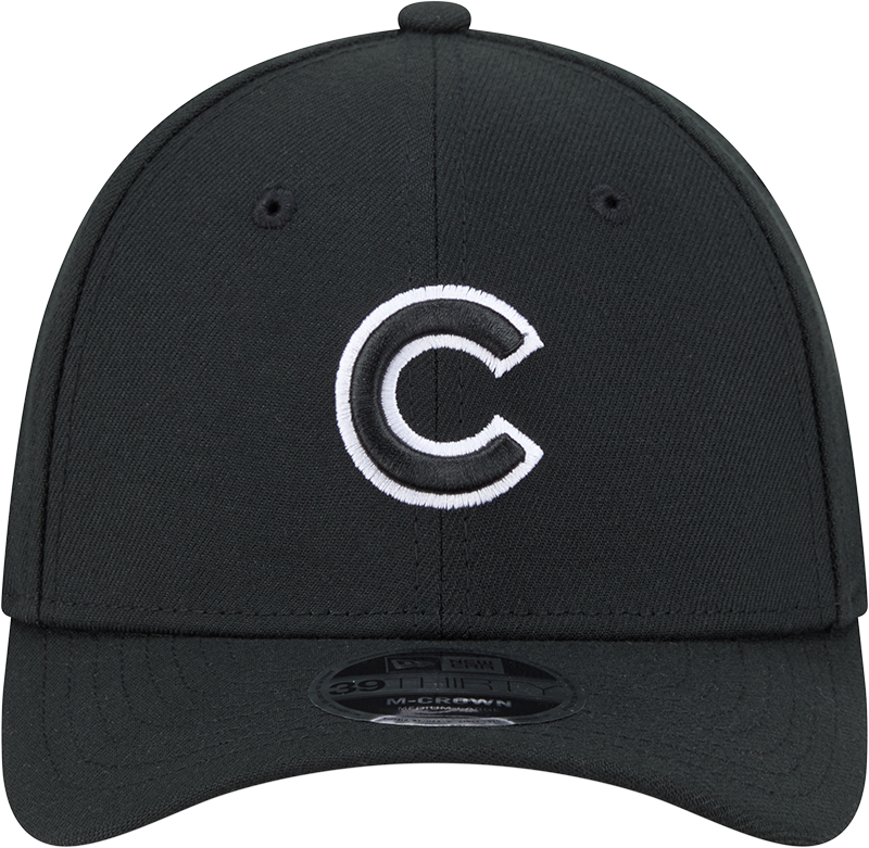 Chicago Cubs New Era M-Crown 39Thirty Black White Flex Fit Hat Official Team Hat Sports Fan Cap Official NFL Team Hat Football Fan Cap